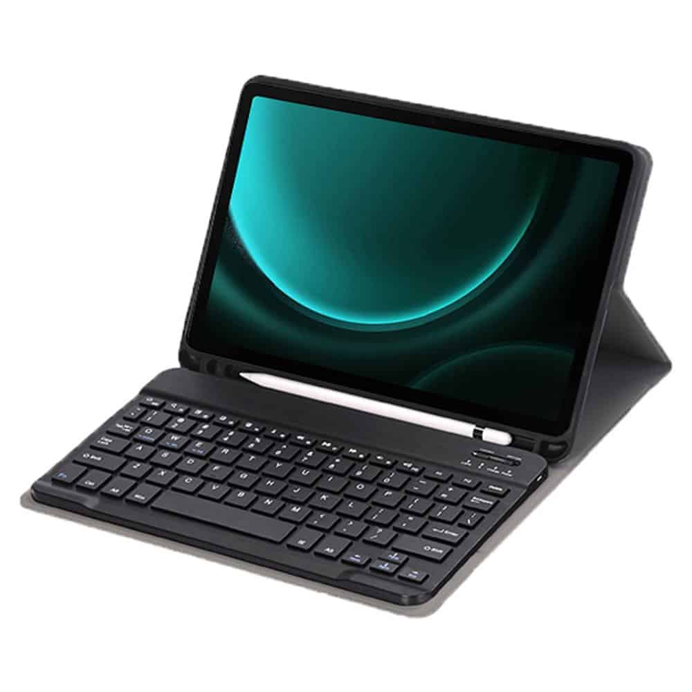 For Samsung Galaxy Tab S9 FE With Pencil Holder Detachable Wireless Bluetooth Keyboard and Flip Stand Leather Case Cover - Black