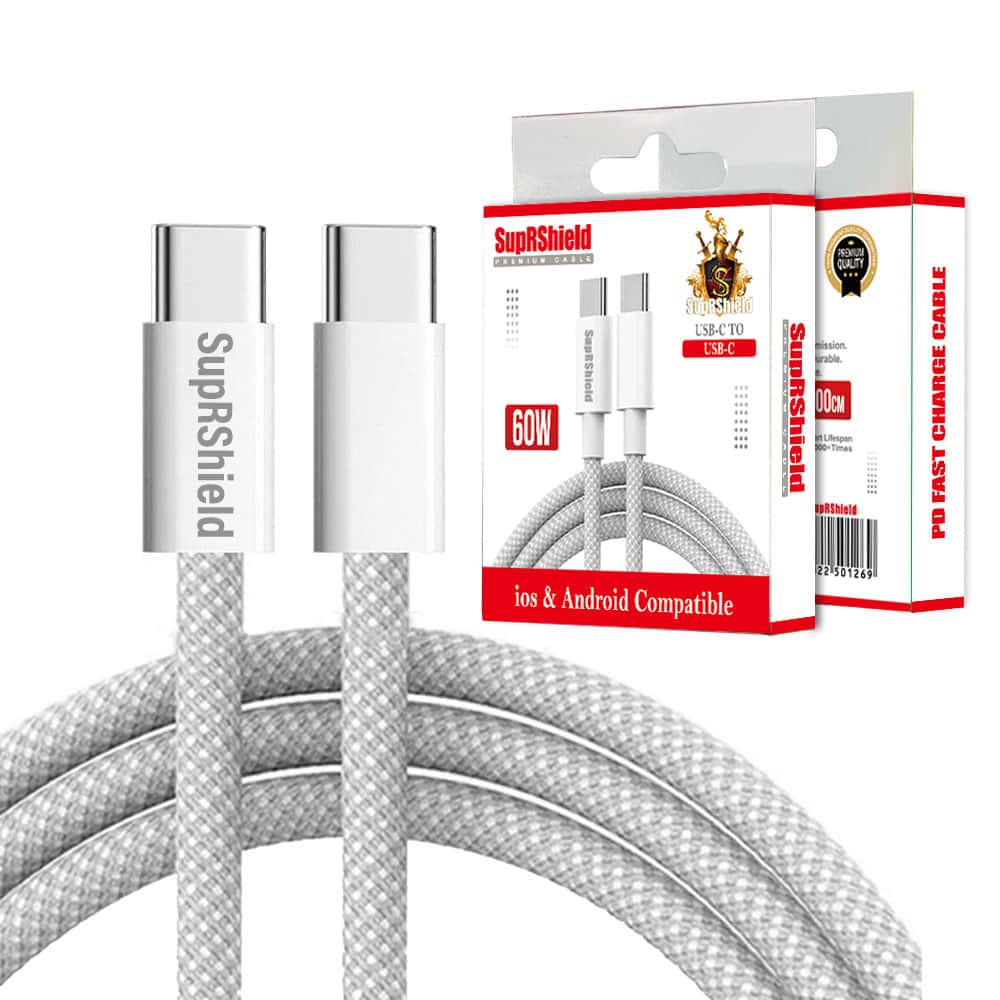 SupRShield 60W 1M PD USB Type C to C Fast Charging Charger Cable Braided Cord For iPhone 15 Pro Max/Samsung/MacBook Pro/iPad Pro/Google/Moto/NokiaOppo