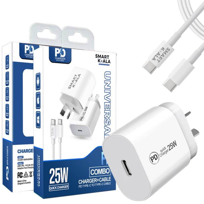 Smart Koala 25W Super Fast Charger, SAA Certified USB C Wall Adapter with 1M Type C Cable for Samsung S24/S23/S22/S21 Ultra, Note ,Galaxy Watch, iPad