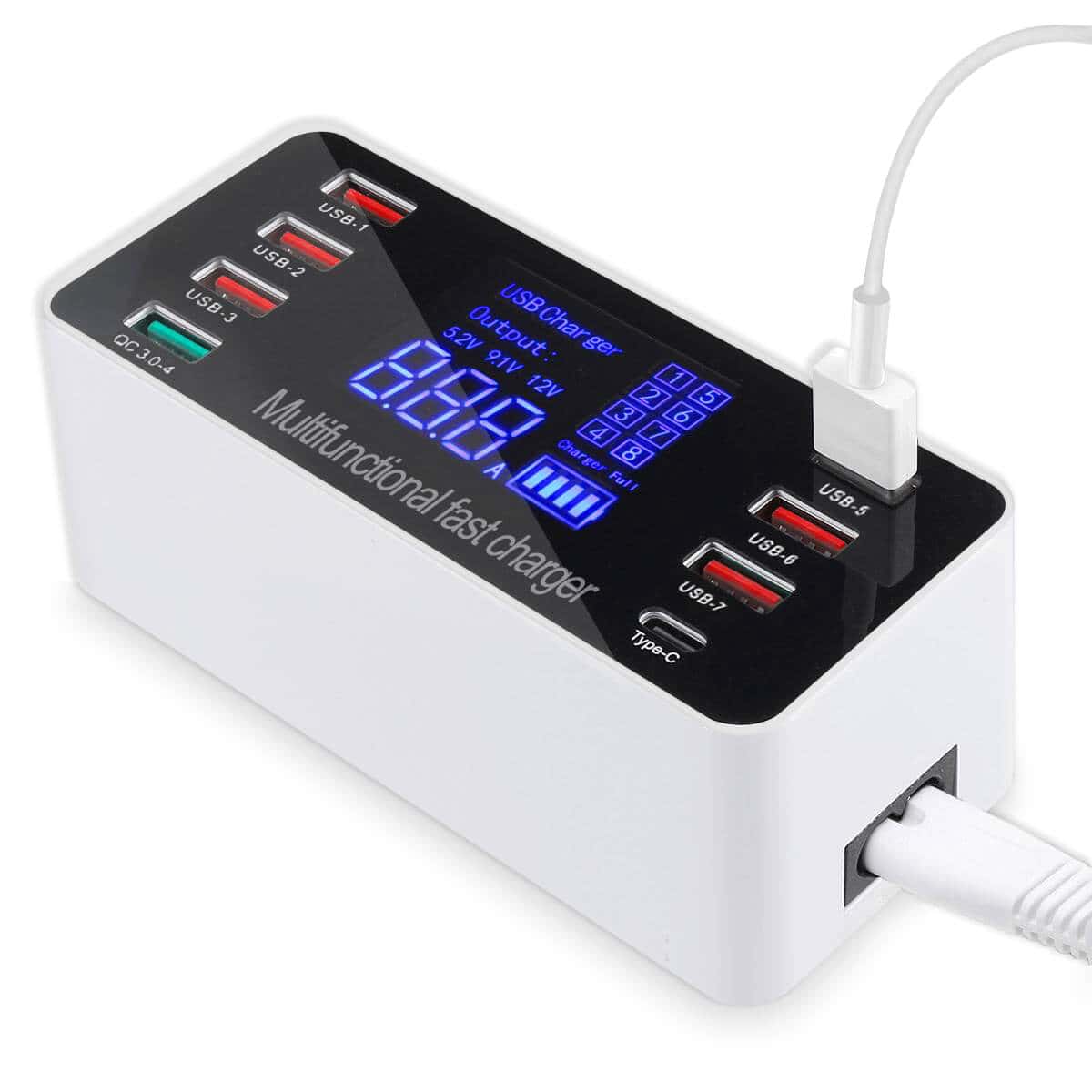 Multi Port USB Charger HUB 8 Port Fast Charging Quick Charge QC3.0 PD Charger LED Display Charging Station Mobile Phone Desktop Wall Home