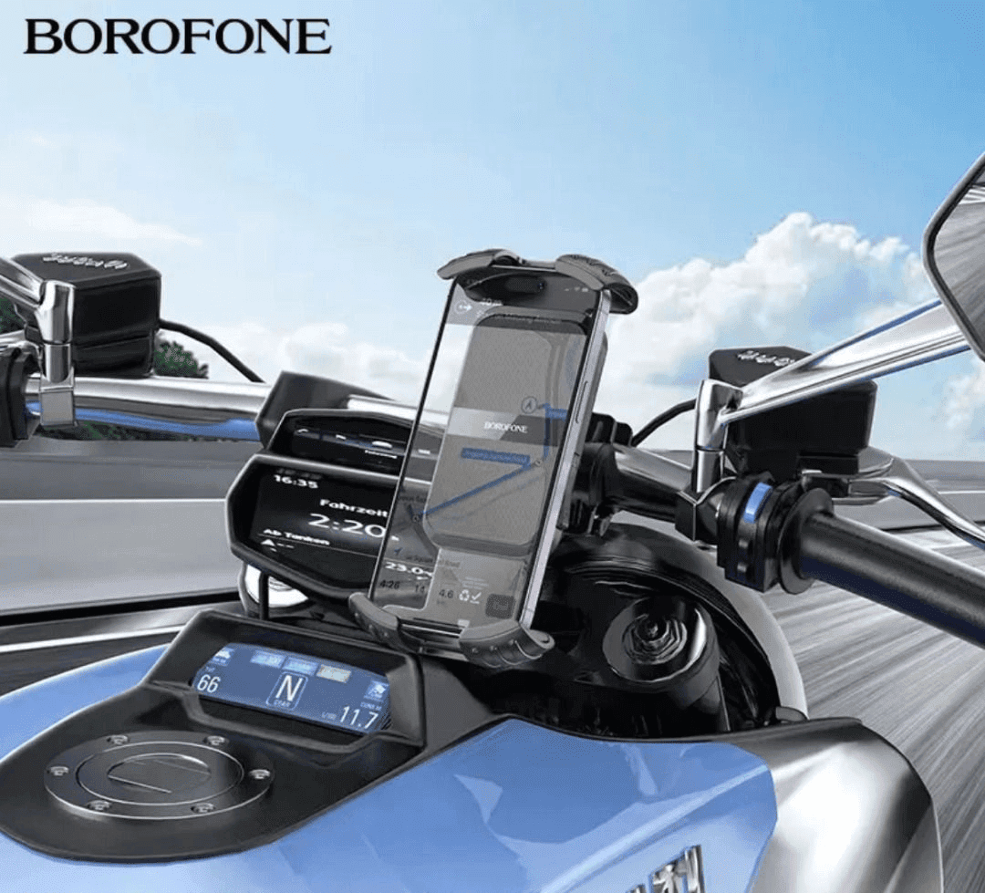 Borofone BH105 Bicycle & Motorcycle Motorbike Cycling Bike Scooter 360° Rotating Universal Mobile Phone Holder Mount Bracke Solid Grip Firmly Lockedt