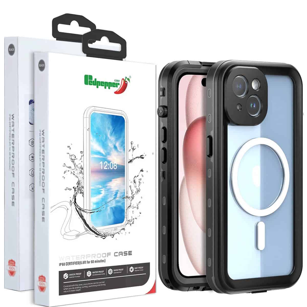 For Apple iPhone 15/15 Pro/15 Plus/15 Pro Max Redpepper MagSafe Waterproof Case Built-in Screen & Camera Lens Protector Heavy Duty Tough Armor Cover