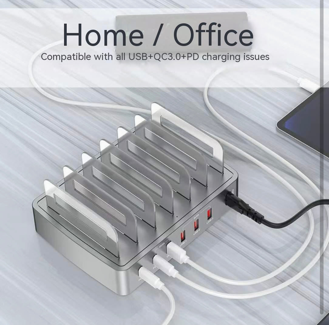 72W 6-Port USB-C PD3.0 & QC3.0 Fast Charging Dock Station with Phone & Tablet Holder – Multi-Device Desktop Charger for iPhone, iPad, Samsung & Android