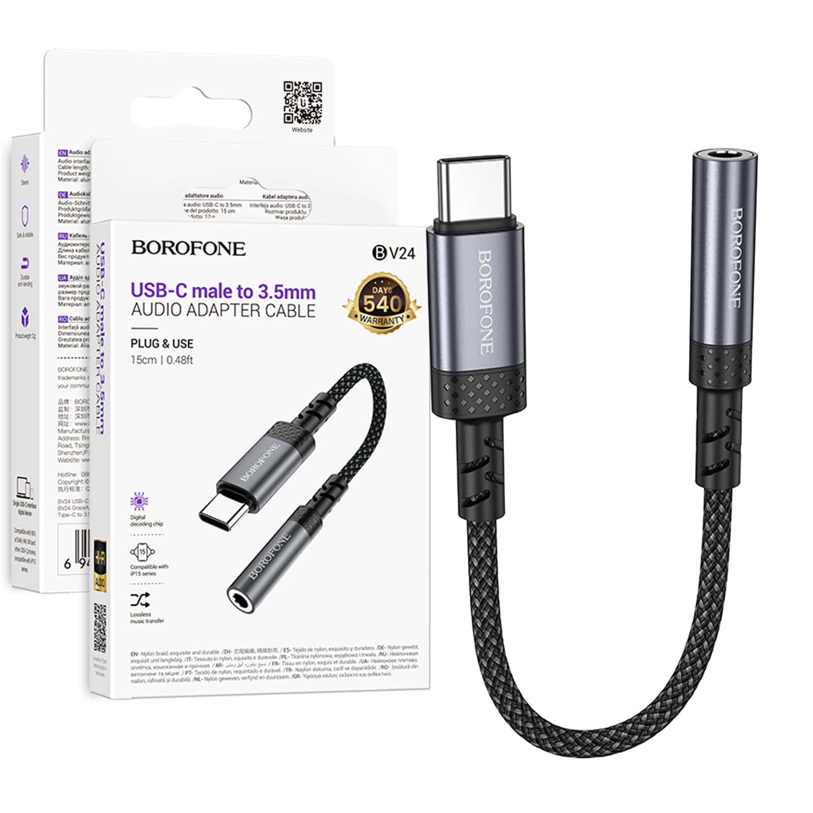 Borofone BV24 USB Type C Male to 3.5mm Digital Audio Converter Cable Adapter (Metal Grey)