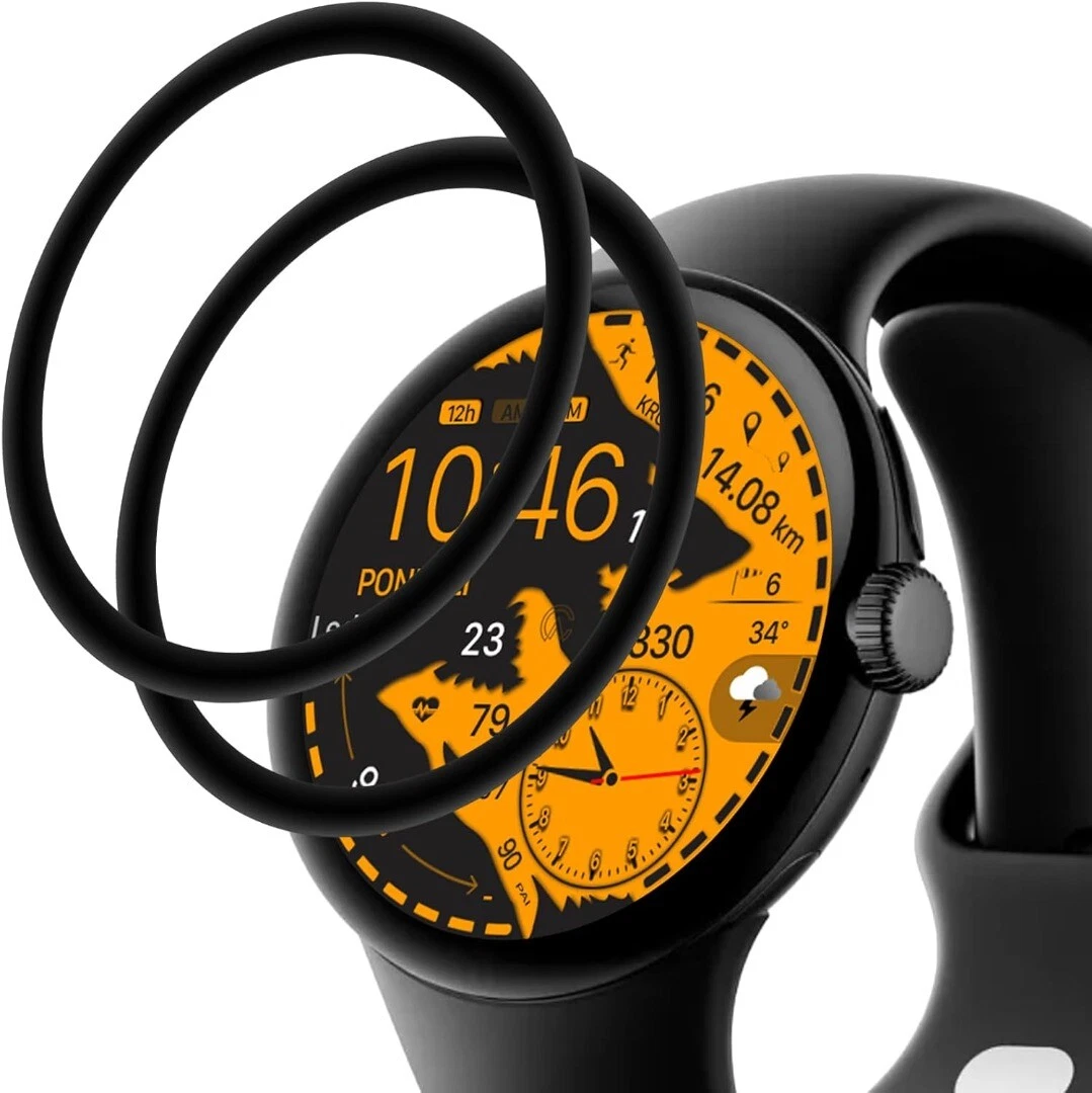 (2 Pcs) Google pixel Watch 4 41MM/45MM Screen Protector Full Coverage Tempered Glass Guard (Black)