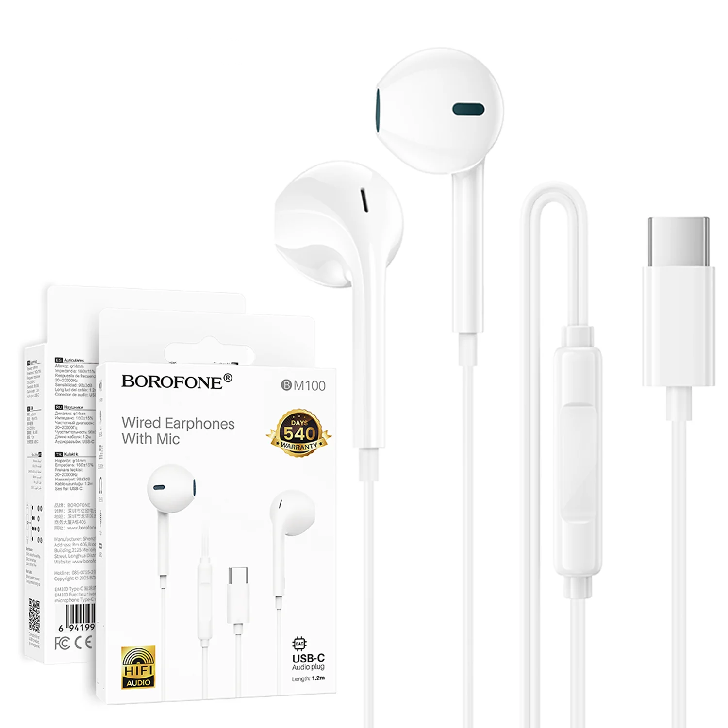 BOROFONE BM100 USB Type C Wire Controlled Digital Earphones Headphone With Microphone Supports Calls Audio Plug Wired Headset