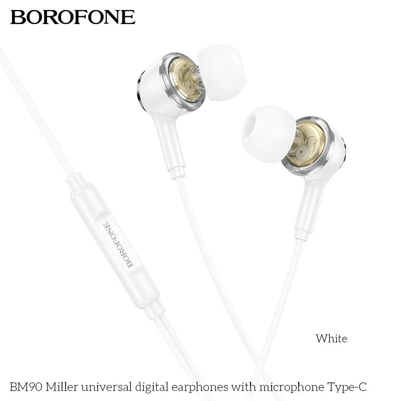 BOROFONE BM100 USB Type C Wire Controlled Digital Earphones Headphone With Microphone Supports Calls Audio Plug Wired Headset