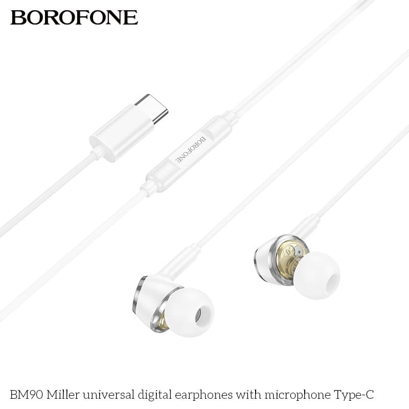 BOROFONE BM100 USB Type C Wire Controlled Digital Earphones Headphone With Microphone Supports Calls Audio Plug Wired Headset