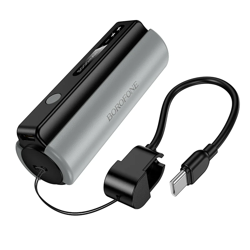 Borofone BJ87 5000mAh Power Bank with Built-in Cable & Flashlight USB-C Fast Charging Portable Mini Charger