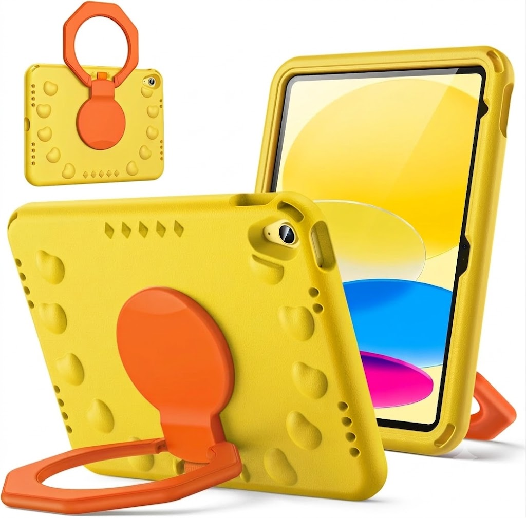 For Apple iPad 10th Gen 10.9 inch 2022/ 11th Gen (A16) 2025 Military Grade Rotating Case TPU Shockproof Multi-Layer Protective Kickstand Cover (Yellow)