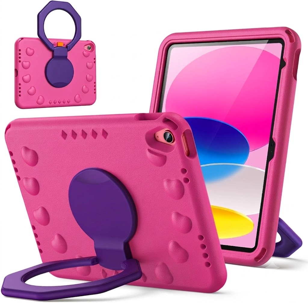For Apple iPad 10th Gen 10.9 inch 2022/ 11th Gen (A16) 2025 Military Grade Rotating Case TPU Shockproof Multi-Layer Protective Kickstand Cover (Hot Pink)