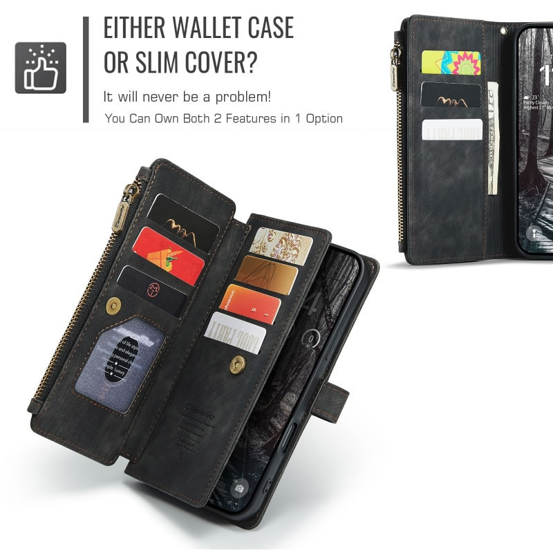 CaseMe C30 For Apple iPhone 18 17 Pro Max Air Vintage Leather Folio Zipper Wallet Case with Magnetic Closure and 7 Card Slots