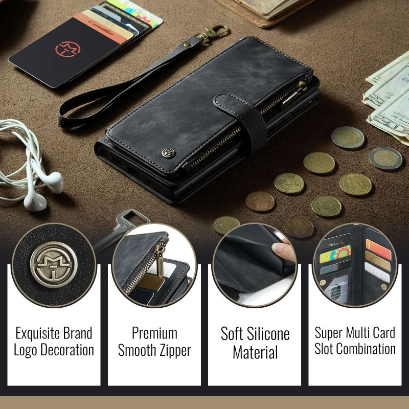 CaseMe C30 For Apple iPhone 18 17 Pro Max Air Vintage Leather Folio Zipper Wallet Case with Magnetic Closure and 7 Card Slots