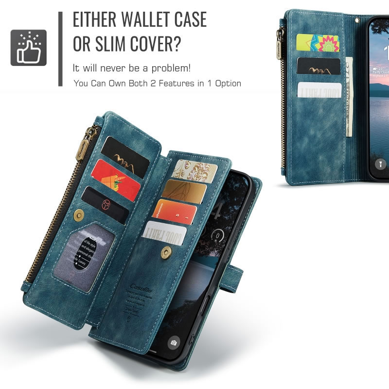 CaseMe C30 For Apple iPhone 18 17 Pro Max Air Vintage Leather Folio Zipper Wallet Case with Magnetic Closure and 7 Card Slots