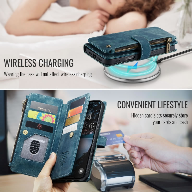 CaseMe C30 For Apple iPhone 18 17 Pro Max Air Vintage Leather Folio Zipper Wallet Case with Magnetic Closure and 7 Card Slots