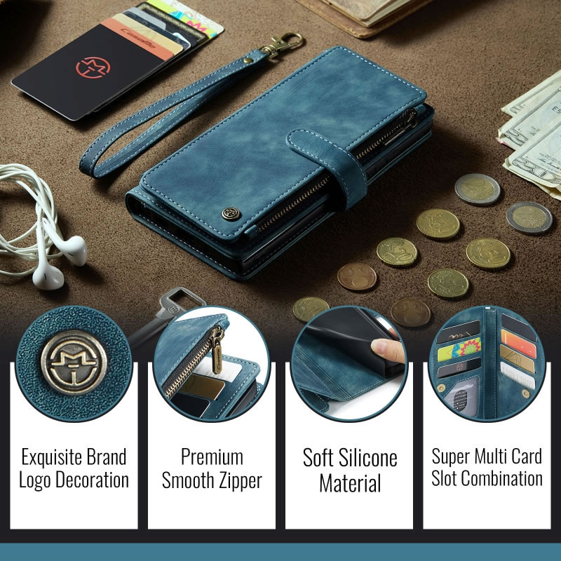 CaseMe C30 For Apple iPhone 18 17 Pro Max Air Vintage Leather Folio Zipper Wallet Case with Magnetic Closure and 7 Card Slots
