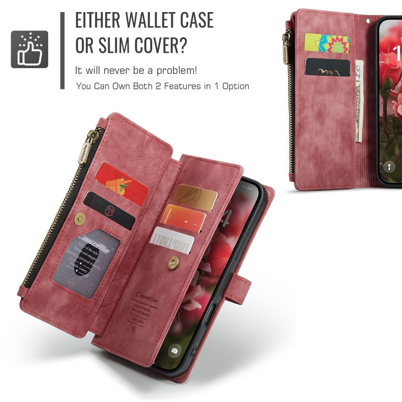 CaseMe C30 For Apple iPhone 18 17 Pro Max Air Vintage Leather Folio Zipper Wallet Case with Magnetic Closure and 7 Card Slots
