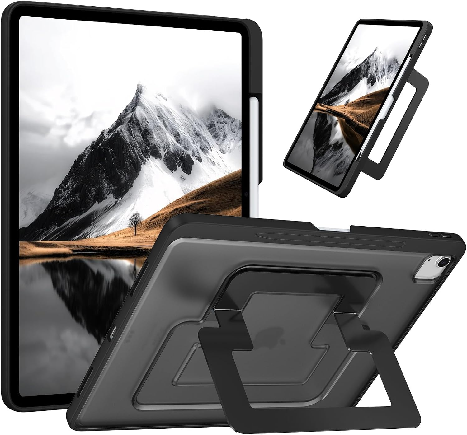 Apple iPad Pro 12.9 inch 2022 /2021 /2020 /2018 Hybrid Fancy Shockproof Heavy Duty Kickstand Case Cover (Black)