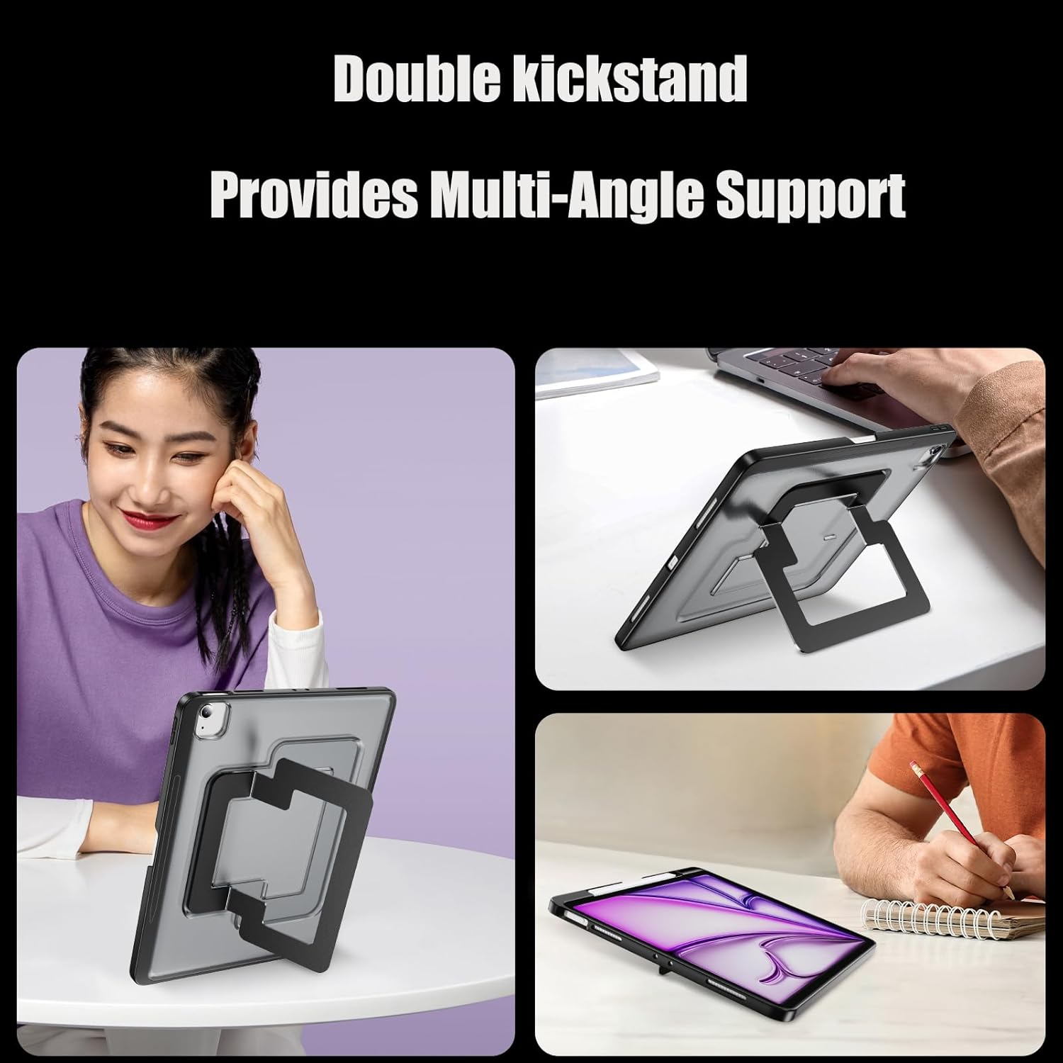 For Apple iPad Pro 11 2026/25/24 (M4/M3) Multi-Angle Kickstand, Built-in Pencil Holder, Heavy Duty Shockproof Case Cover