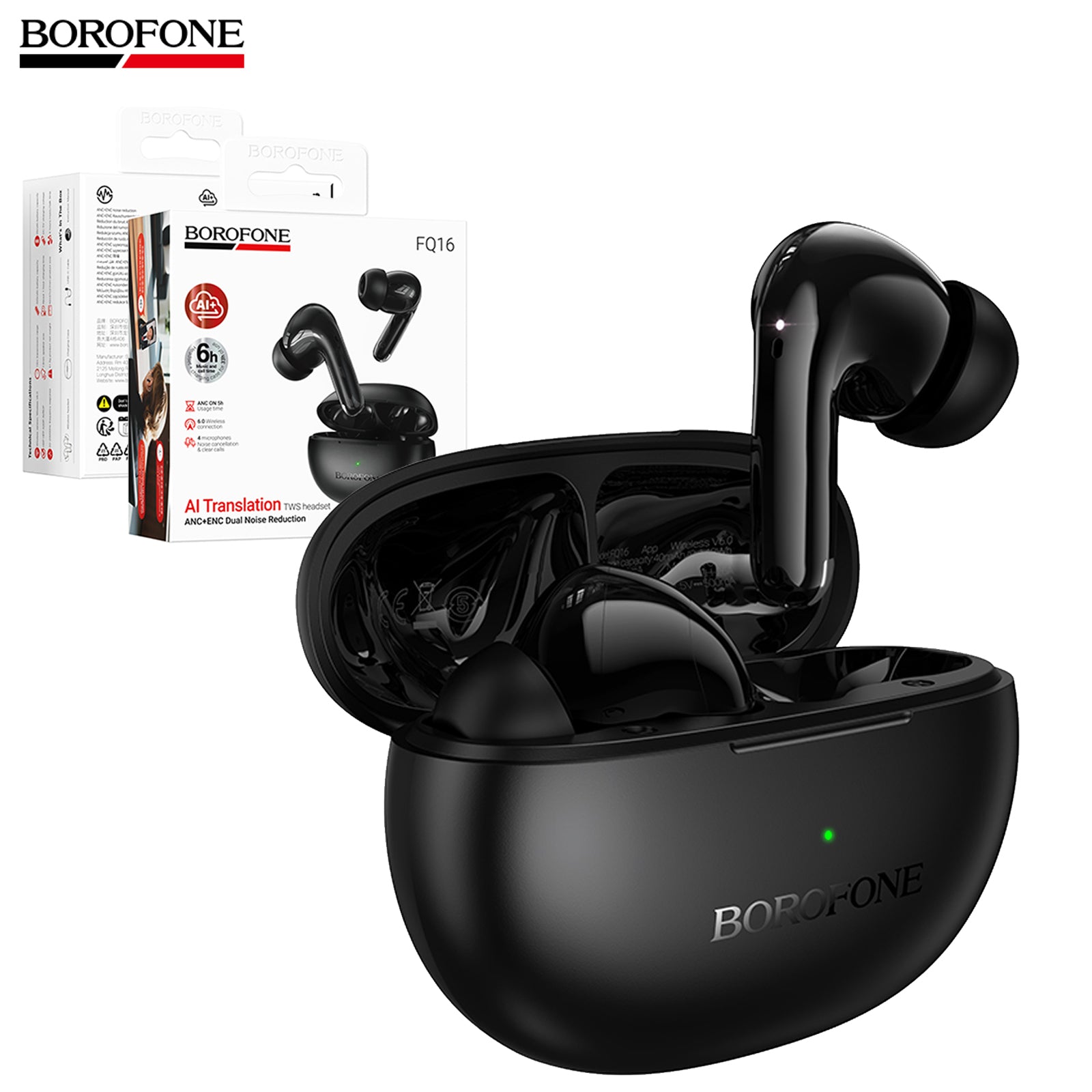 BOROFONE FQ16 AI Translation Wireless Earbuds, Real-Time 134-Language Support, ChatGPT, 6-Mic ANC, Deep Bass, App