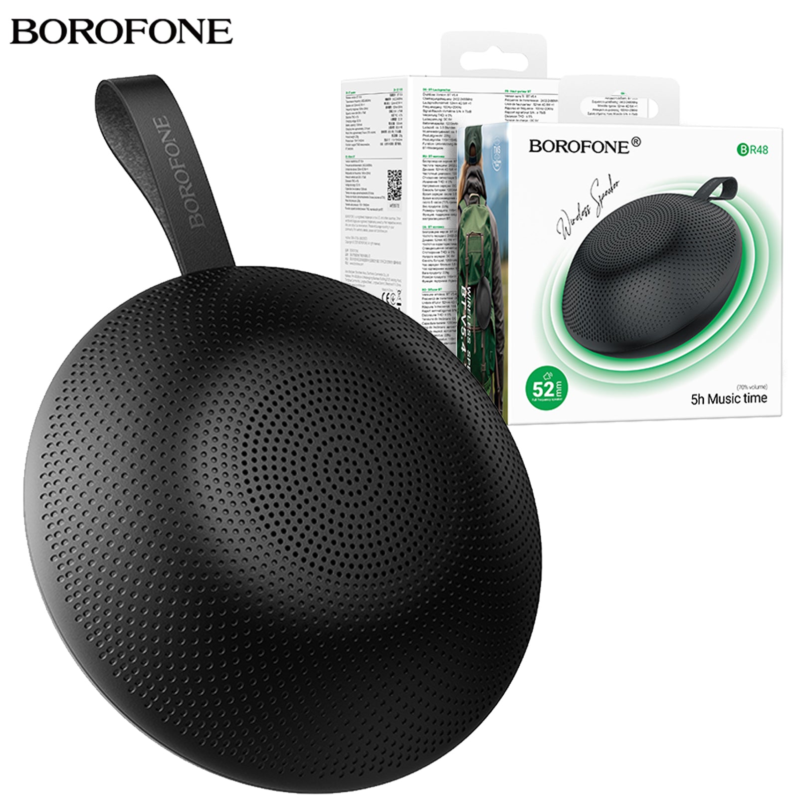 BOROFONE BR48 UFO Sports Bluetooth 5.4 Portable Wireless Speaker 5W TWS Pairing 1200mAh Rechargeable Black