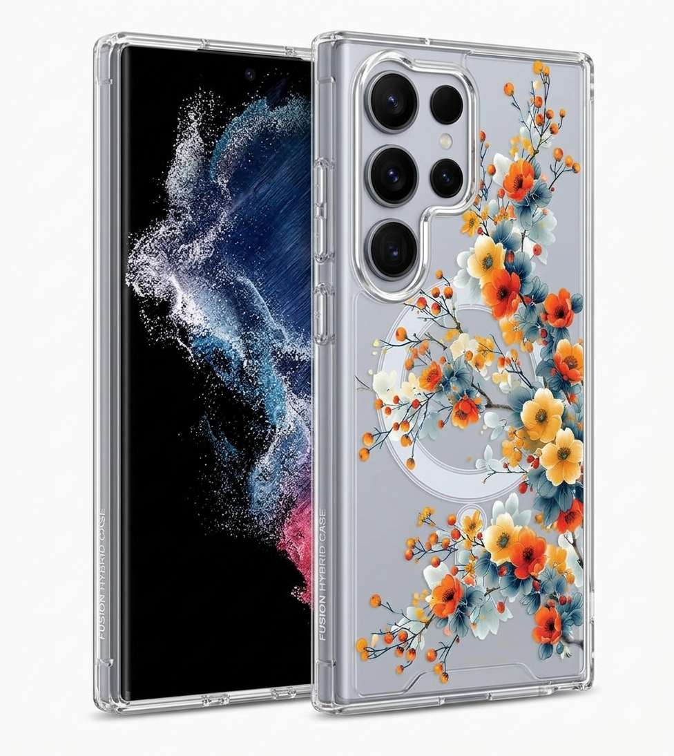 Cute Floral Flower Pattern Hard Clear MagSafe Magnetic Protective Back Case Cover For Samsung Galaxy S26/S25/S24 Ultra