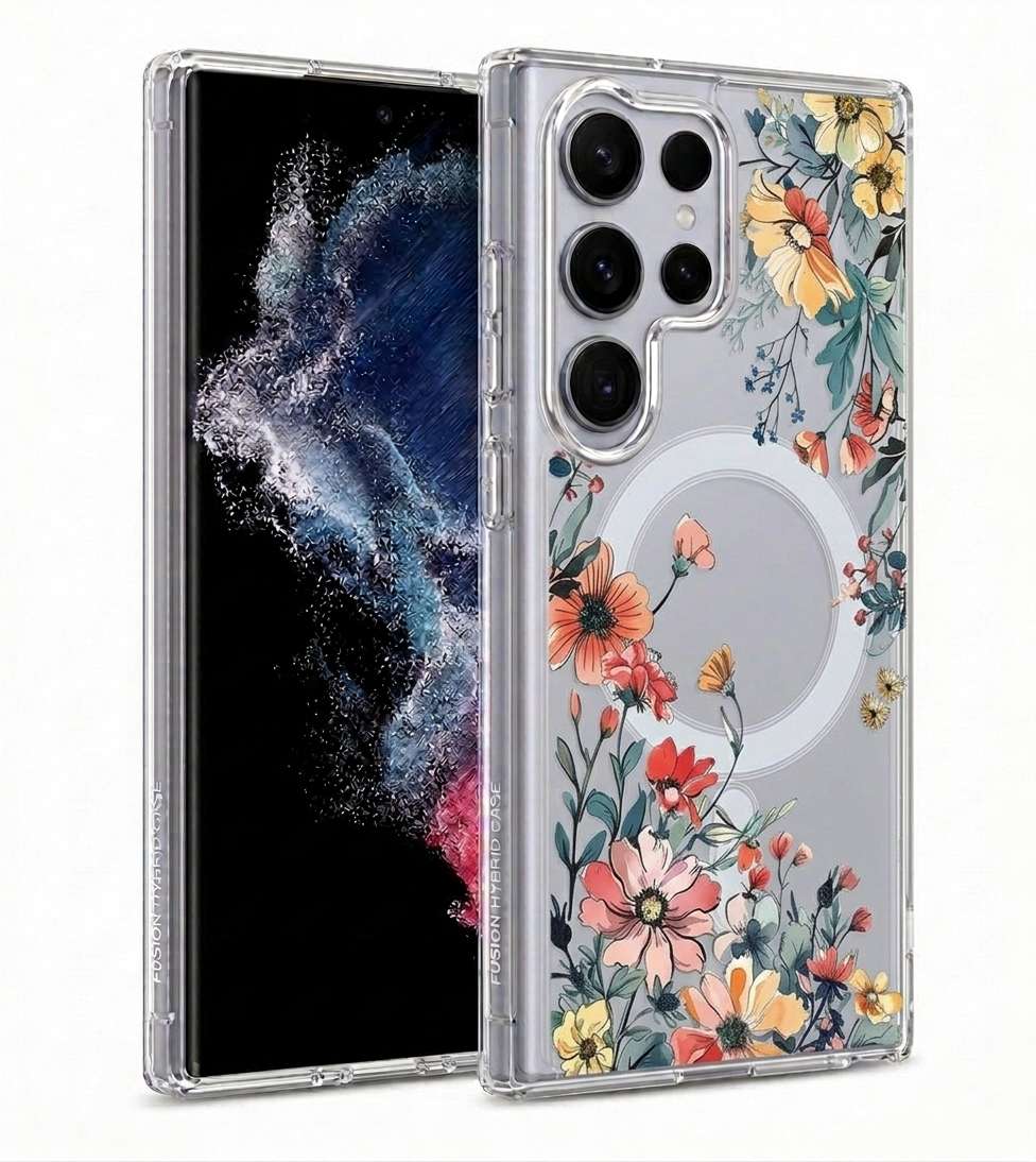 Cute Floral Flower Pattern Hard Clear MagSafe Magnetic Protective Back Case Cover For Samsung Galaxy S26/S25/S24 Ultra
