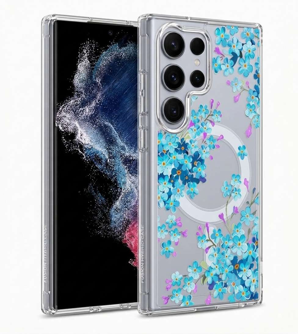 Cute Floral Flower Pattern Hard Clear MagSafe Magnetic Protective Back Case Cover For Samsung Galaxy S26/S25/S24 Ultra