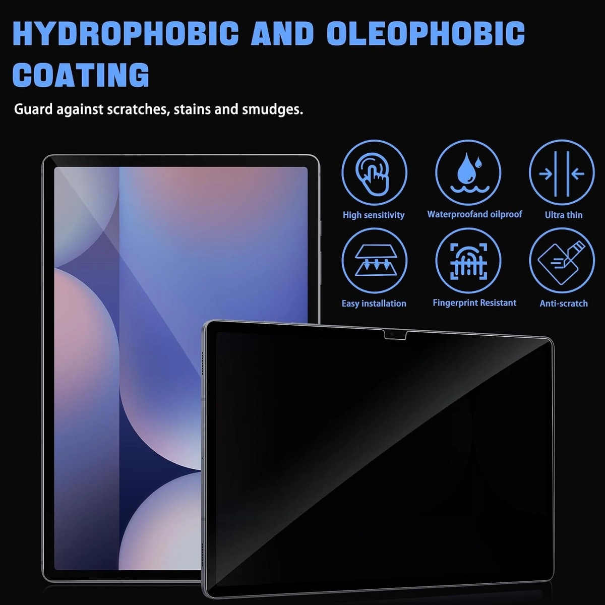 [2 Pack ] For Samsung Galaxy Tab S7 / S8 / S9 / S9FE / S10FE / S10 Lite/S10 FE Plus Privacy Tempered Glass LCD Screen Protector Film Guard