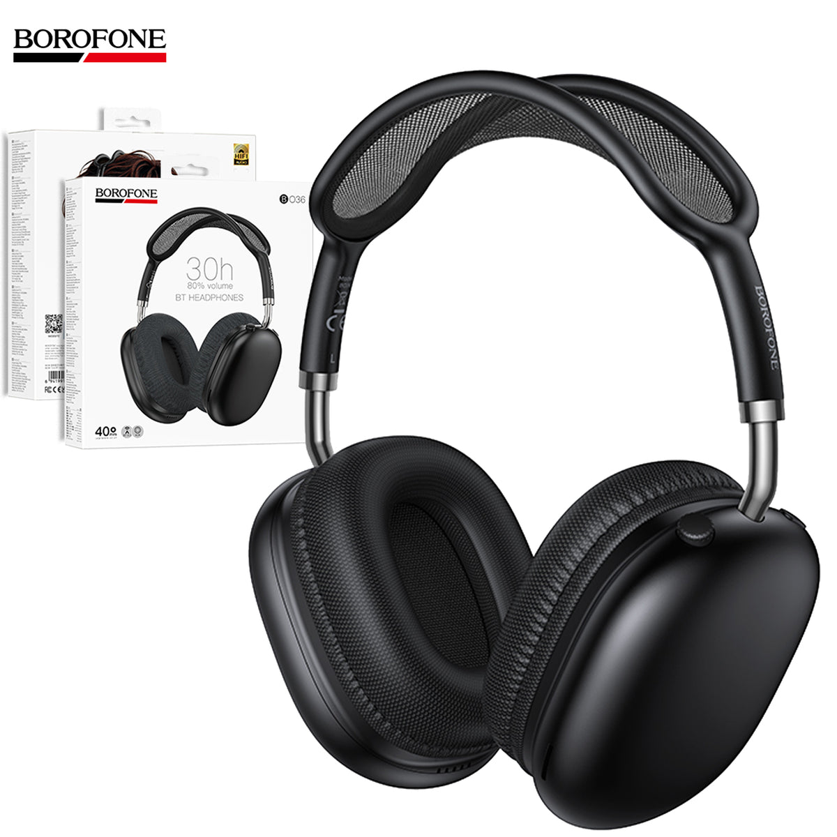 Borofone BO36 Tone Wireless Over-Ear Bluetooth Headphones |30H Playtime & Hi-Fi Audio [Perfect for Gifts] - Black