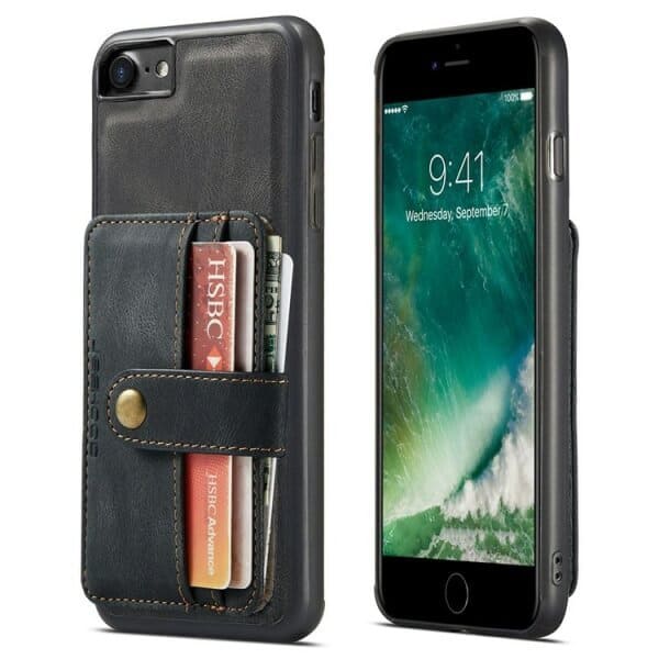 JEEHOOD For Apple iPhone SE 2020 SE 2022 7 8 Wallet Leather Case with Detachable Ultra Slim RFID Blocking Back Card Holder (Black)
