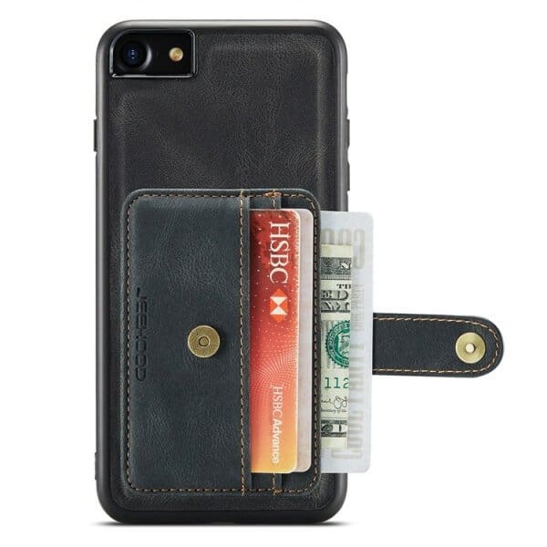 JEEHOOD For Apple iPhone SE 2020 SE 2022 7 8 Wallet Leather Case with Detachable Ultra Slim RFID Blocking Back Card Holder (Black)