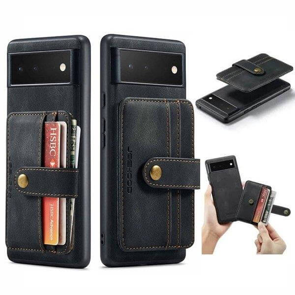 JEEHOOD For Google Pixel 6A Wallet Leather Case with Detachable Ultra Slim RFID Blocking Back Card Holder