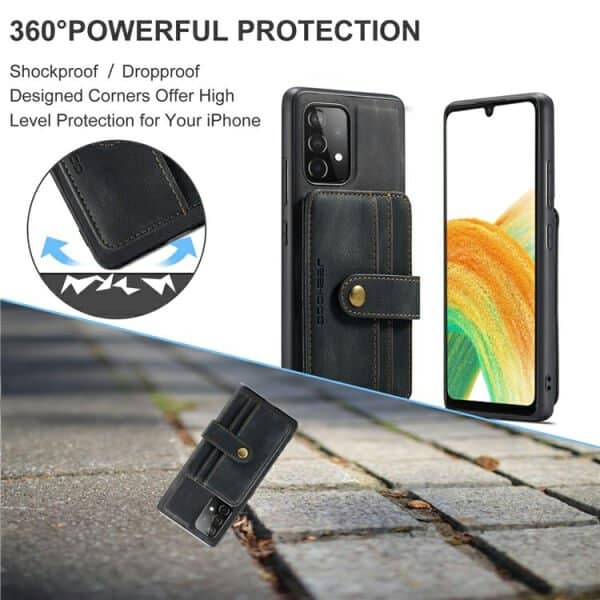 JEEHOOD For Samsung Galaxy A33 5G Wallet Leather Case with Detachable Ultra Slim RFID Blocking Back Card Holder (Black)