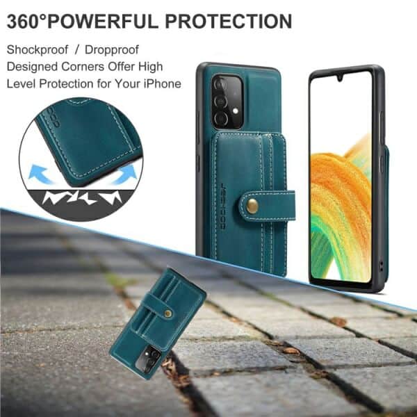 JEEHOOD For Samsung Galaxy A33 5G Wallet Leather Case with Detachable Ultra Slim RFID Blocking Back Card Holder (Teal Blue)