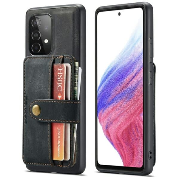 JEEHOOD For Samsung Galaxy A53 5G Wallet Leather Case with Detachable Ultra Slim RFID Blocking Back Card Holder (Black)