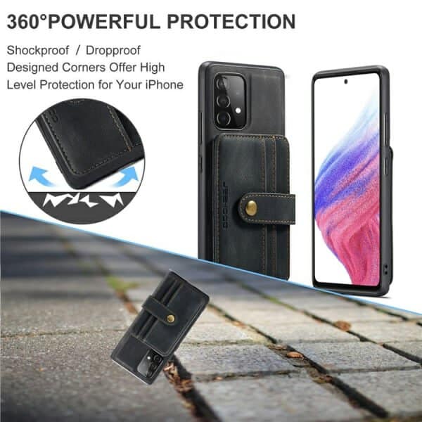 JEEHOOD For Samsung Galaxy A53 5G Wallet Leather Case with Detachable Ultra Slim RFID Blocking Back Card Holder (Black)