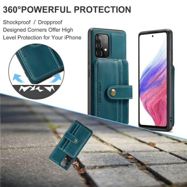 JEEHOOD For Samsung Galaxy A53 5G Wallet Leather Case with Detachable Ultra Slim RFID Blocking Back Card Holder (Teal Blue)