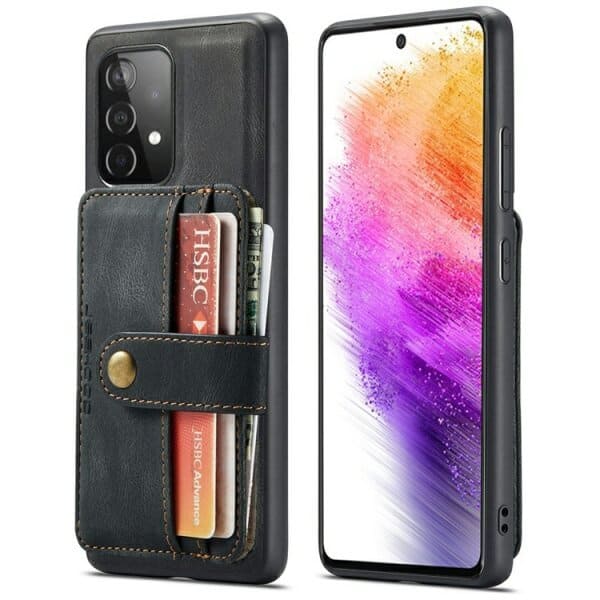 JEEHOOD For Samsung Galaxy A73 5G Wallet Leather Case with Detachable Ultra Slim RFID Blocking Back Card Holder (Black)