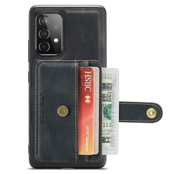 JEEHOOD For Samsung Galaxy A73 5G Wallet Leather Case with Detachable Ultra Slim RFID Blocking Back Card Holder (Black)