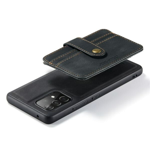 JEEHOOD For Samsung Galaxy A73 5G Wallet Leather Case with Detachable Ultra Slim RFID Blocking Back Card Holder (Black)