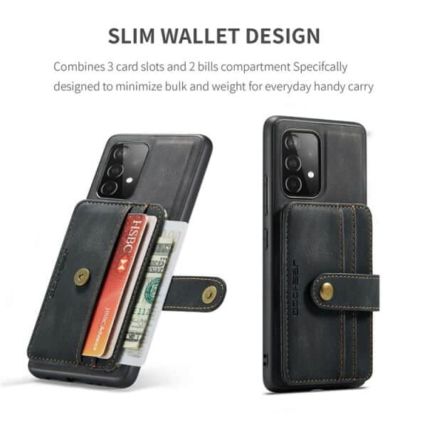 JEEHOOD For Samsung Galaxy A73 5G Wallet Leather Case with Detachable Ultra Slim RFID Blocking Back Card Holder (Black)