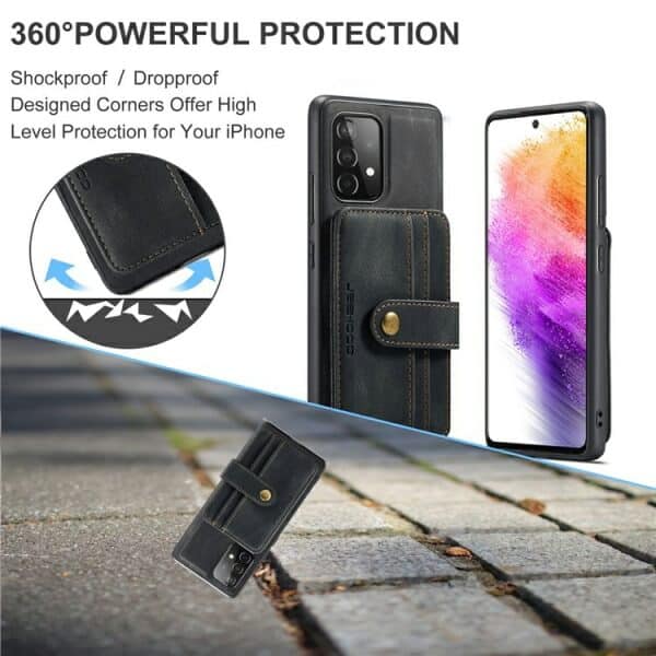 JEEHOOD For Samsung Galaxy A73 5G Wallet Leather Case with Detachable Ultra Slim RFID Blocking Back Card Holder (Black)