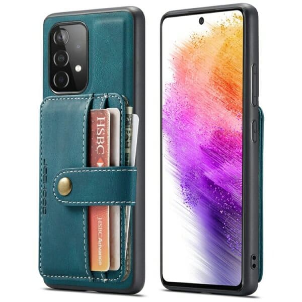 JEEHOOD For Samsung Galaxy A73 5G Wallet Leather Case with Detachable Ultra Slim RFID Blocking Back Card Holder (Teal Blue)