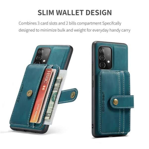 JEEHOOD For Samsung Galaxy A73 5G Wallet Leather Case with Detachable Ultra Slim RFID Blocking Back Card Holder (Teal Blue)