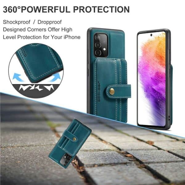 JEEHOOD For Samsung Galaxy A73 5G Wallet Leather Case with Detachable Ultra Slim RFID Blocking Back Card Holder (Teal Blue)