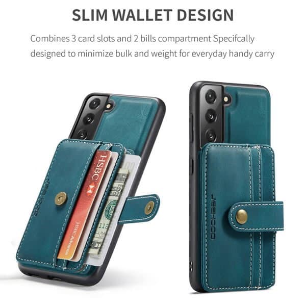 JEEHOOD For Samsung Galaxy S21 FE Wallet Leather Case with Detachable Ultra Slim RFID Blocking Back Card Holder (Teal Blue)