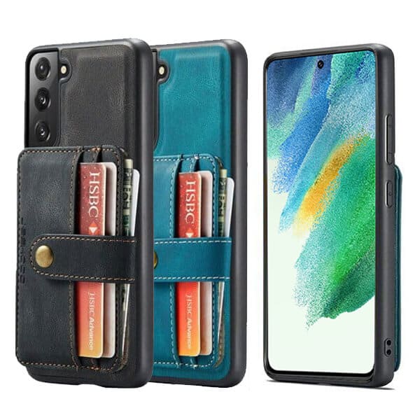 JEEHOOD For Samsung Galaxy S21 FE Wallet Leather Case with Detachable Ultra Slim RFID Blocking Back Card Holder
