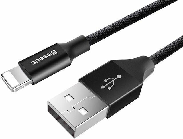 Baseus 1.2m USB-A to Lightning Fast Charging & Data Sync Cable, Nylon Braided 8-Pin Cord for Apple iPhone 14/13/12/11, iPad & iPod – Black