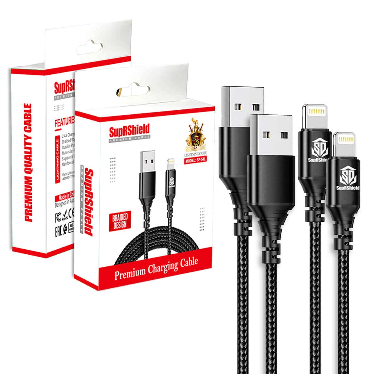 2 Pack SupRShield (SP54L) Lightning Cable 1M Data Sync cord